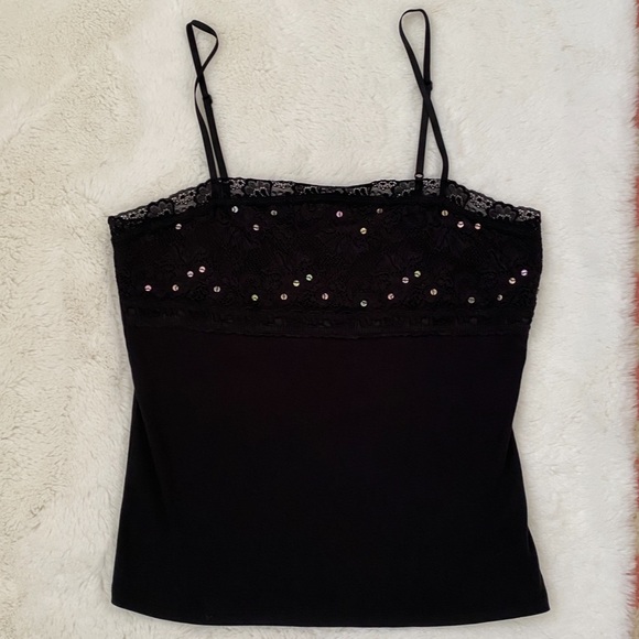 Y2K Black Lace Sequin Cami | Style & Co Stretchy Tank Top - Picture 9 of 9